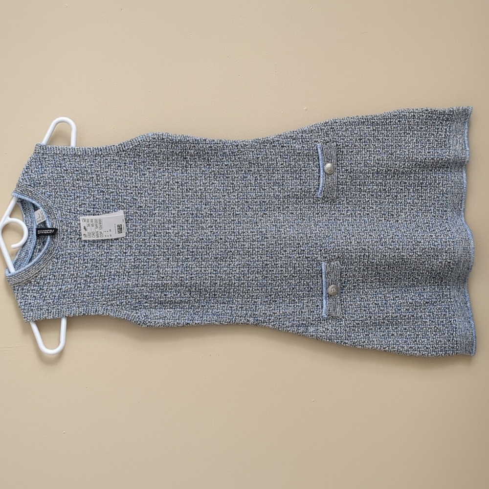 Divided Tweed Mini Dress in Light Blue and White